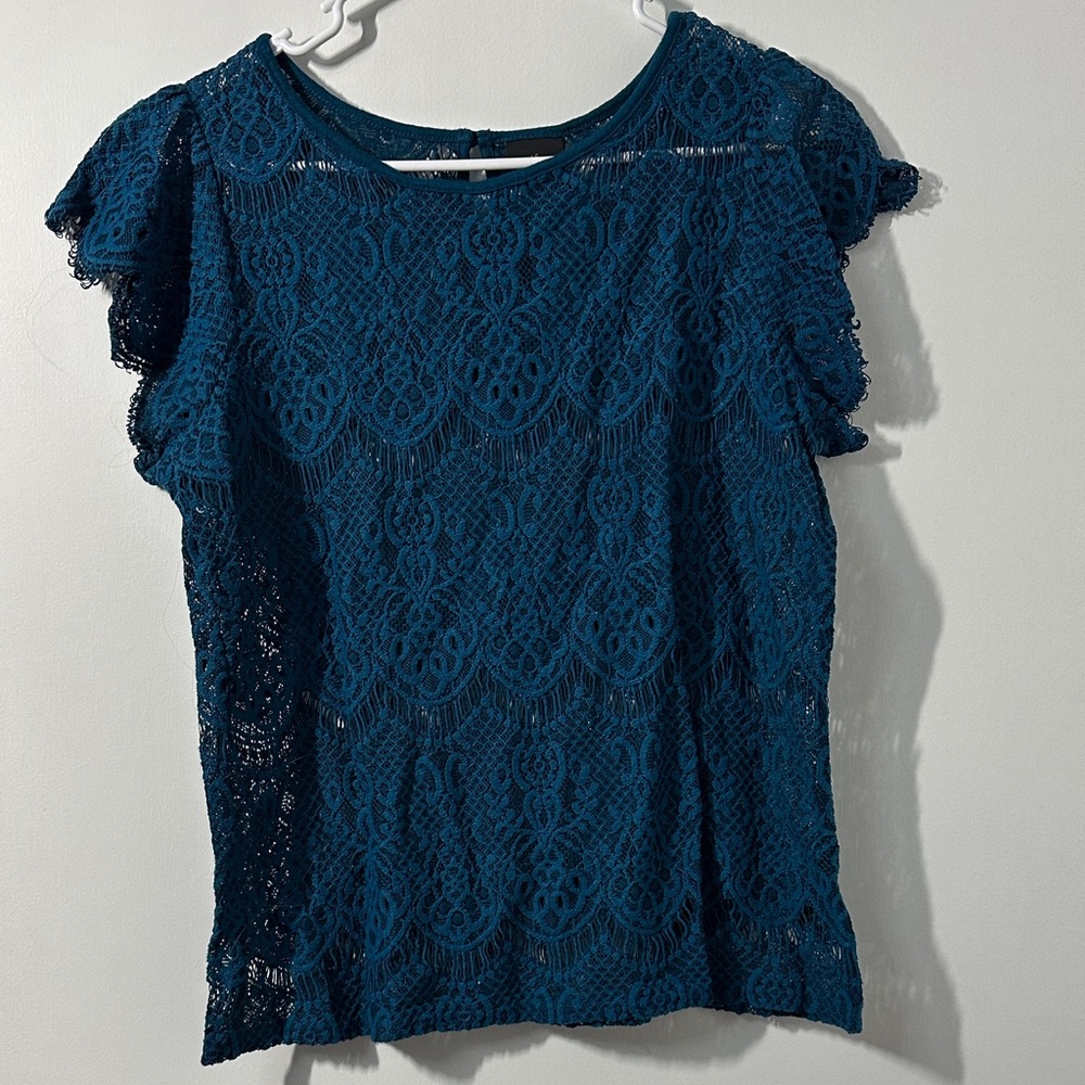 Worthington Teal Lace Blouse